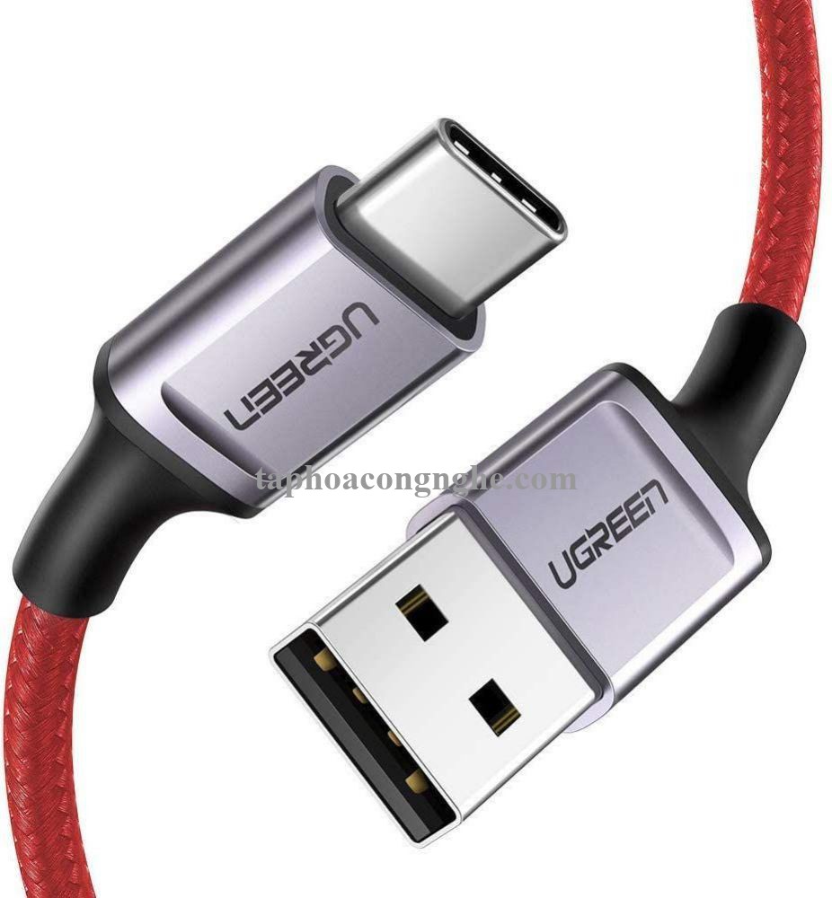 Ugreen 70294 0.5M màu đỏ cáp USB A ra type C hỗ trợ sạc nhanh 50CM đầu bọc nhôm chống nhiễu US292 30070294